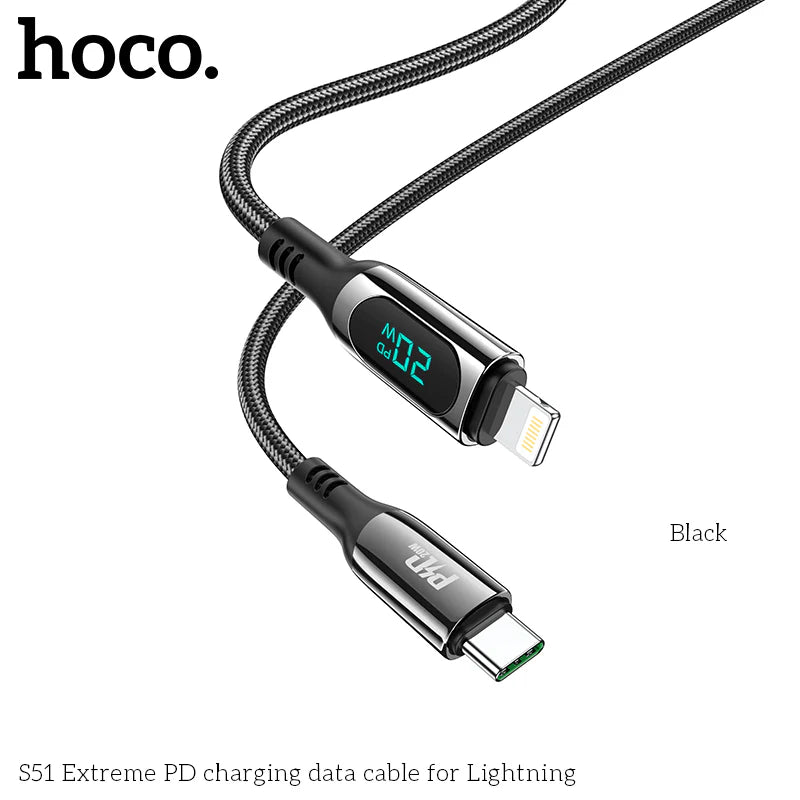 HCOO S51 Extreme PD charging cable TYPE C to LIGHTNING - Black
