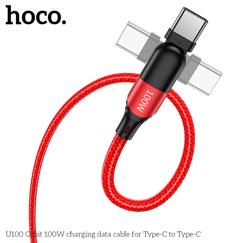 U100 Type C to Type C 100W Rotate Super Fast Charging Laptop Cable - Red