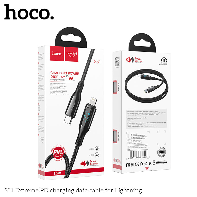 HCOO S51 Extreme PD charging cable TYPE C to LIGHTNING - Black