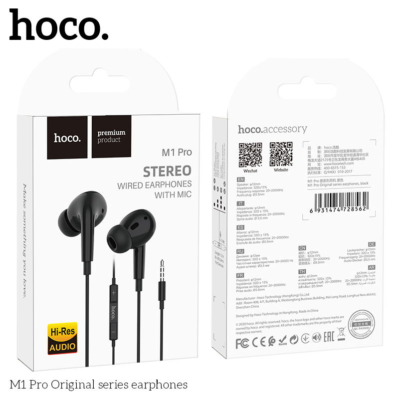 HOCO M1 Pro Stereo Wired Earphone with Mic 3.5mm Jack - Black