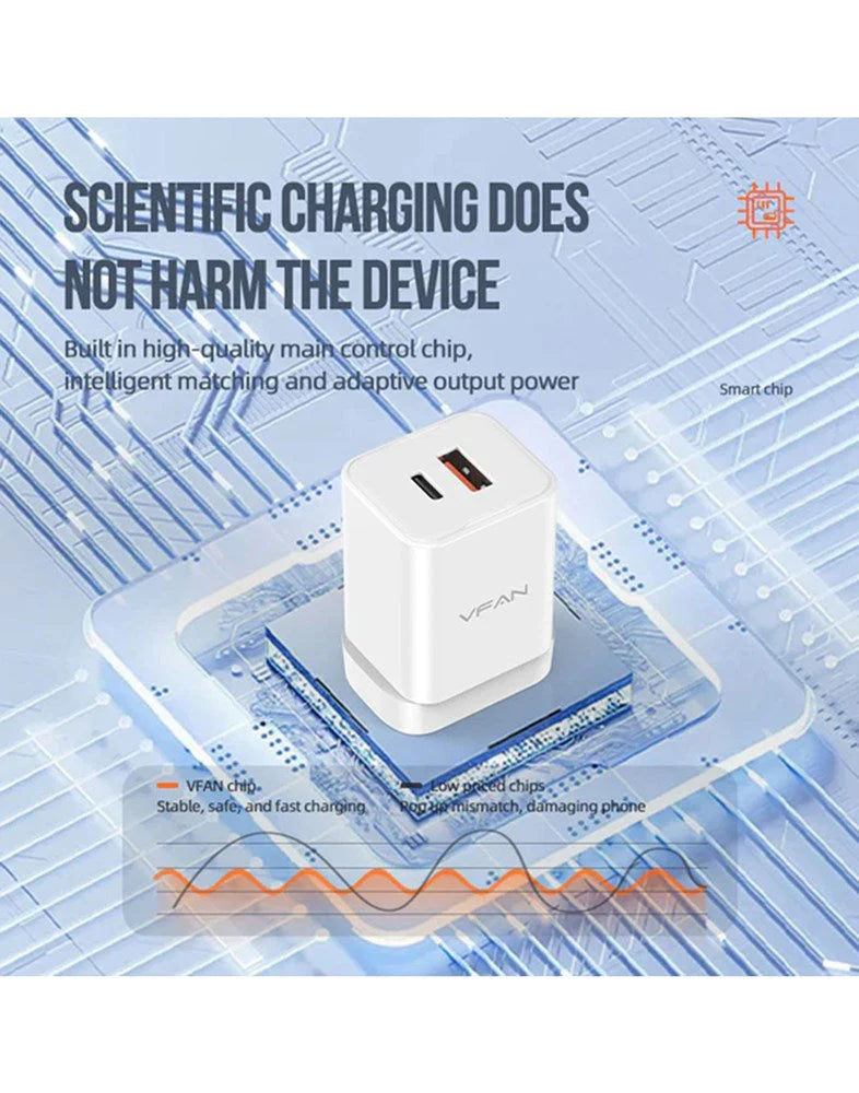 VFAN Gan 35W Dual Type-C & USB-A PD Ultra Fast Charger - AU8