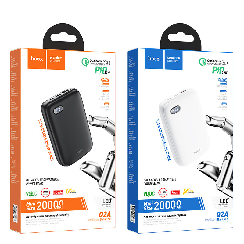 HOCO Q2A Portable PD Fast Charger Power Bank with LED Display (20000mAh) - White