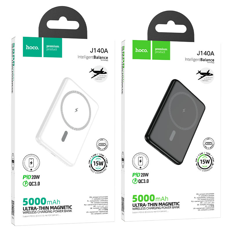 Hoco J140A black Tony PD20W ultra-thin magnetic power bank(5000mAh)