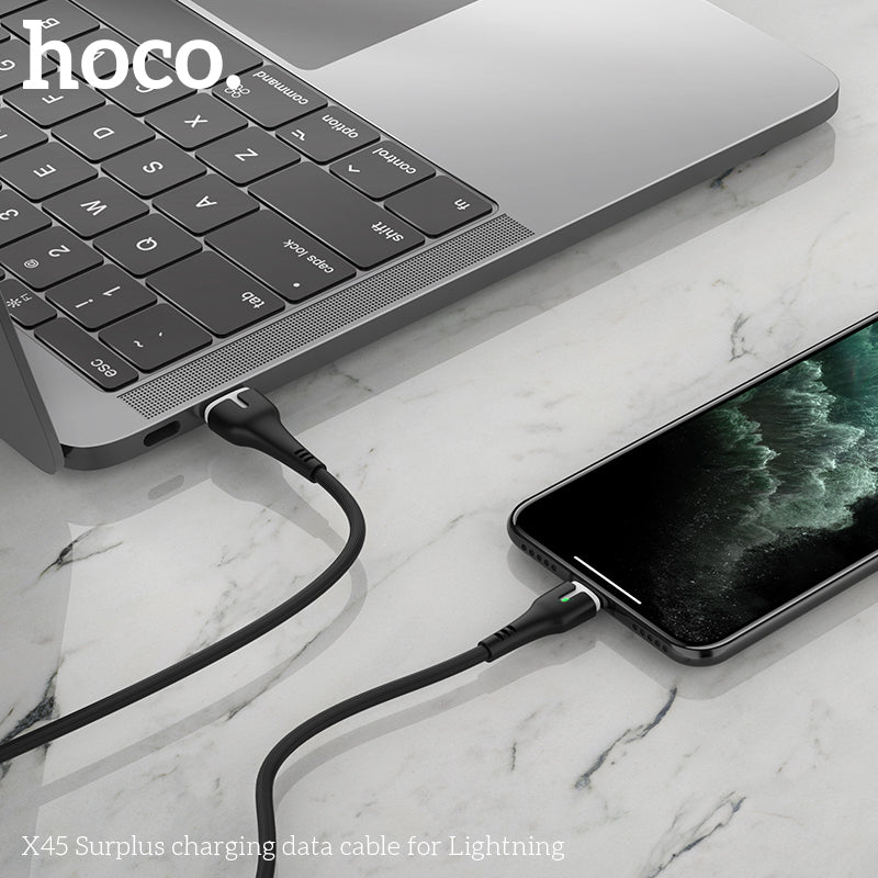 HOCO X45 Silicon Lightning Fast Charging Cable - Black (L=1M)
