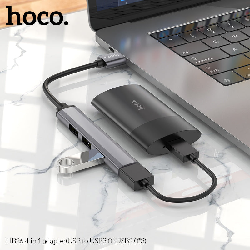 HOCO USB3.0+USB2.0*3- HB26- Metal Grey
