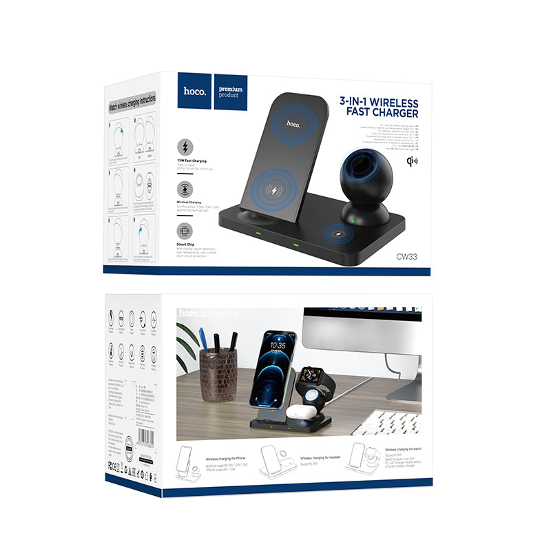 HOCO CW33 3 in 1 15 Wiressless Charger Stand
