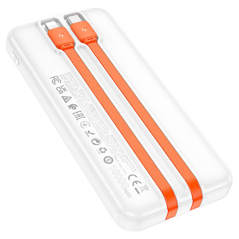 Hoco J119 Sharp charger 22.5W+PD20 fully compatible power bank with digital display and cable(10000mAh) - White
