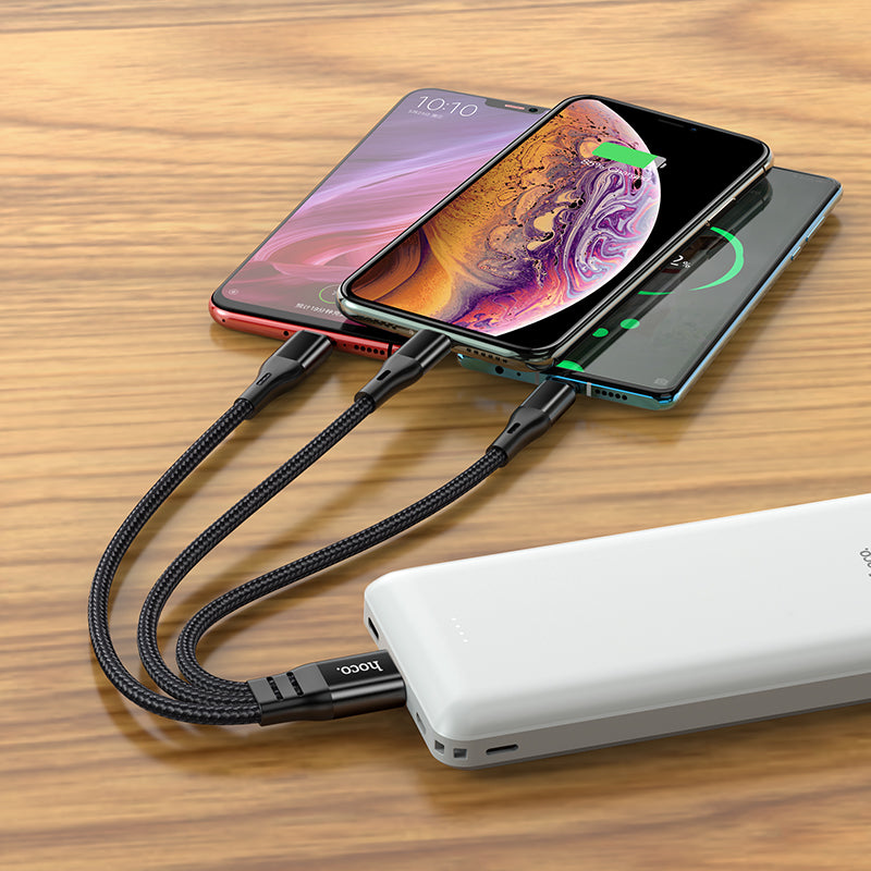 HOCO X47 3-in-1 Harbor charging cable(Lightning+Micro+Type-C) L=0.25M