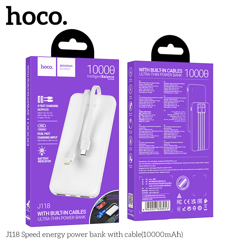 Hoco J118 Speed energy power bank with cable(10000mAh) - Black