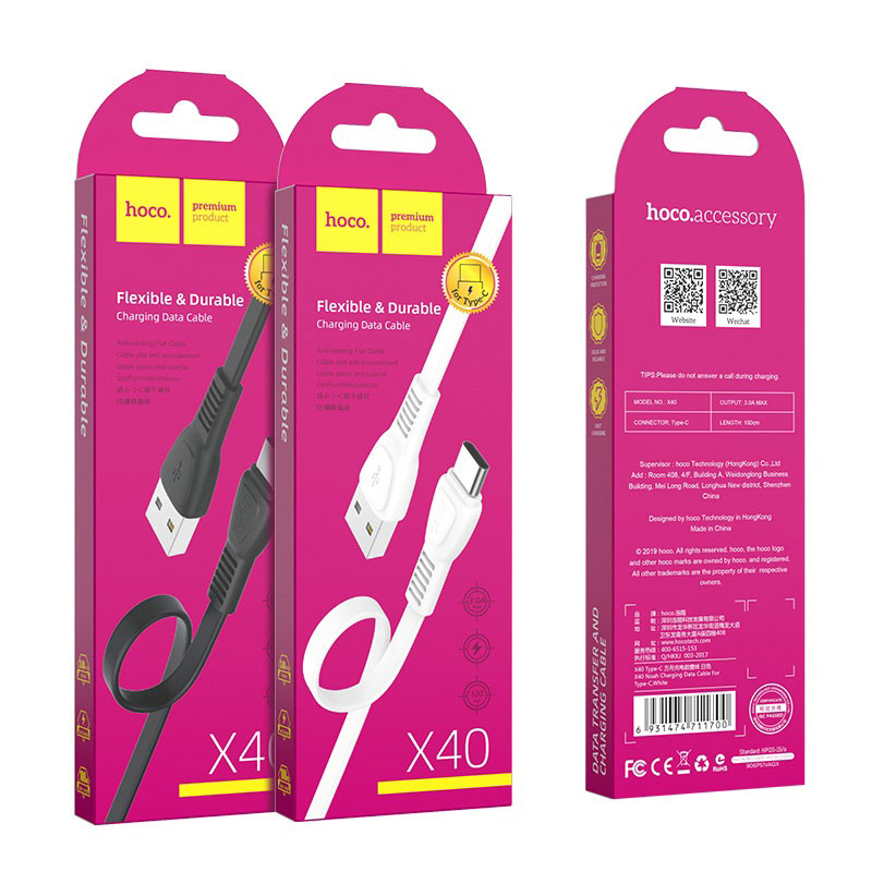 HOCO X40 Noah charging data cable for Type-C - White