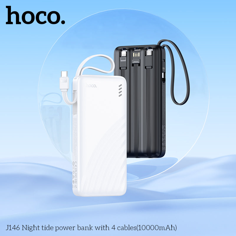 J146 Night tide 10000mAh with 4 cables power bank - Black
