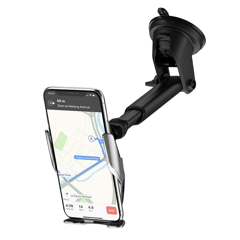 HOCO S14 2 in 1 15W wirless Charger Auto Clamp Car Holder - Silver