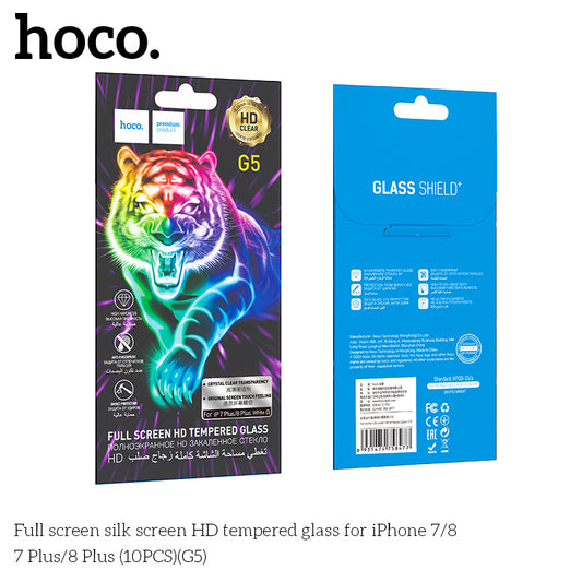 HOCO G5 Full Silk Screen HD Tempered Glass For iP7/8 Black - 10 Pack