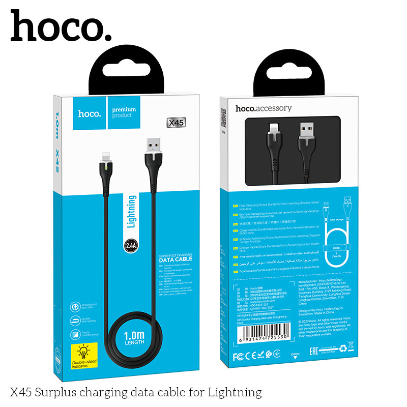HOCO X45 Silicon Lightning Fast Charging Cable - Black (L=1M)