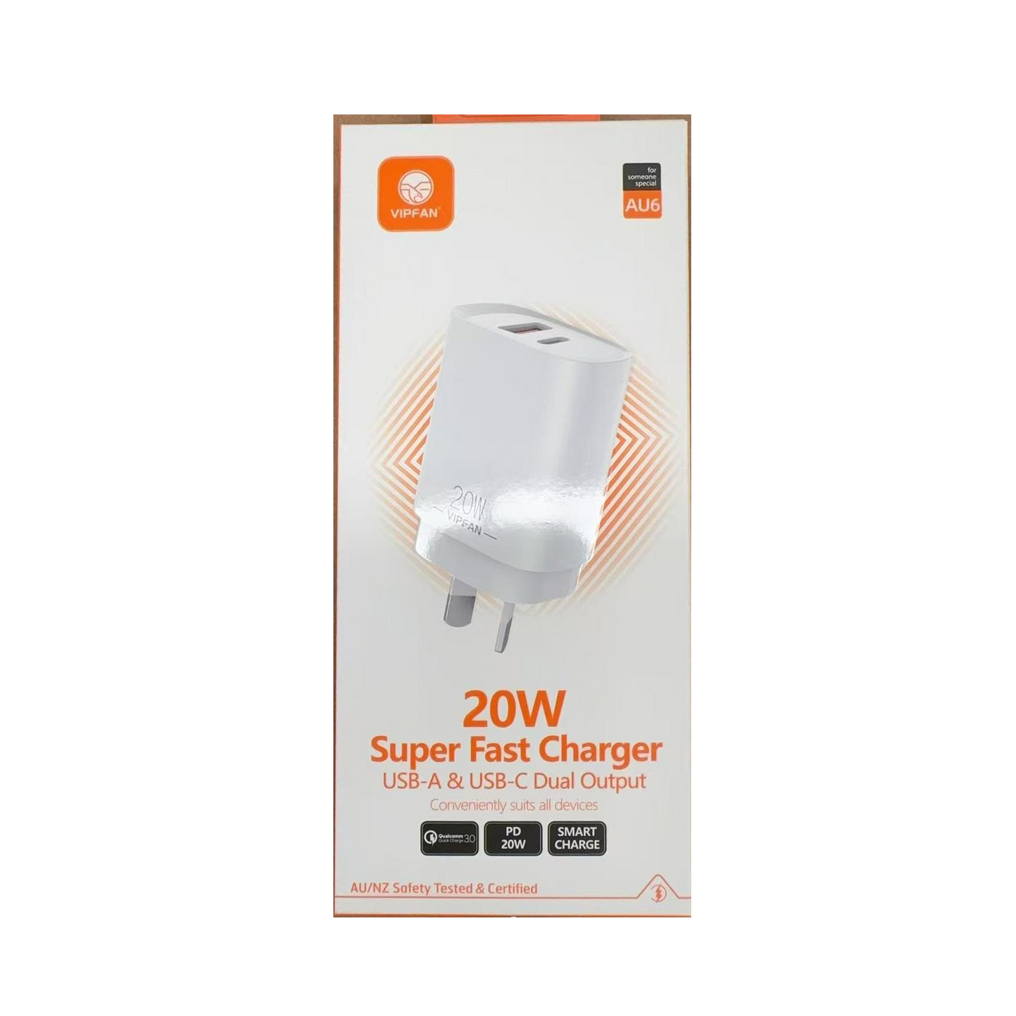 VFAN 20W Super Fast Charger USB-A&USB-C DUAL Output - AU6