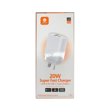 VFAN 20W Super Fast Charger USB-A&USB-C DUAL Output - AU6