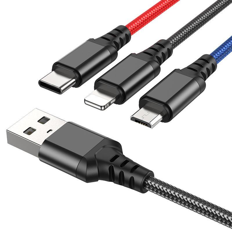 Hoco X76 3-in-1 Super charging cable(iP+Type-C+Micro)