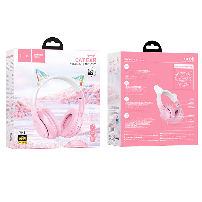HOCO W42 Cat ears BT headphones - Pink