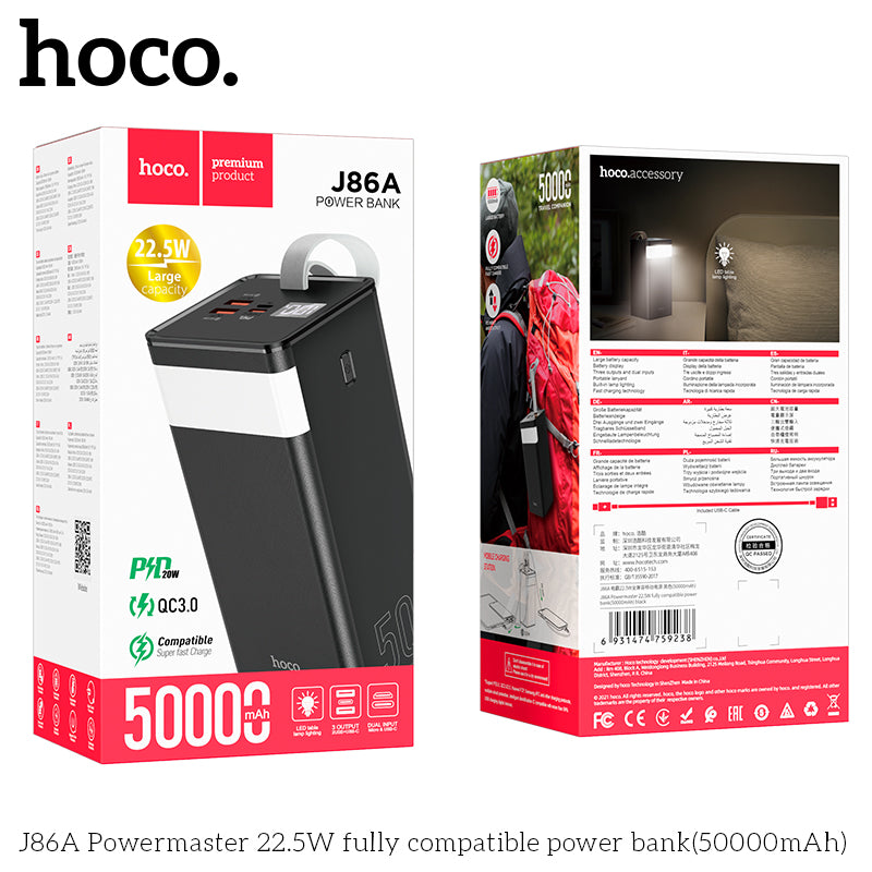 J86A Powermaster 22.5W fully compatible power bank(50000mAh) - Black