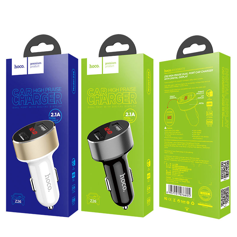 HOCO Z26 high praise dual port car charger with digital display