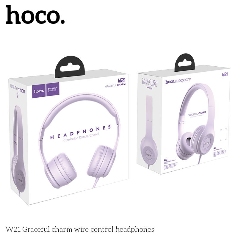 HOCO W21 Graceful charm wire control headphones - Purple