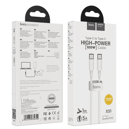 X51 Type-C to Type-C 100W Super High Power Charging Cable Laptop (L=1M)- White [BW30]