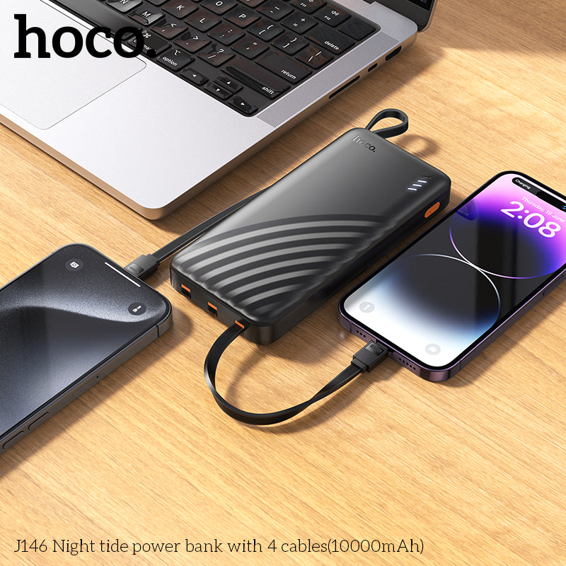 J146 Night tide 10000mAh with 4 cables power bank - Black