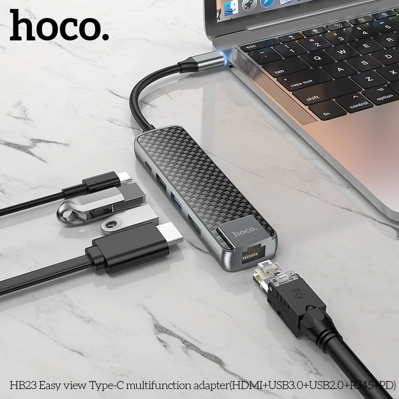 HOCO HB23 Easy view Type-C multifunction adapter(HDMI+USB3.0+USB2.0+RJ45+PD)
