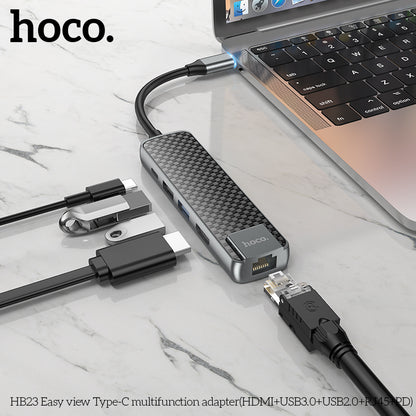 HOCO HB23 Easy view Type-C multifunction adapter(HDMI+USB3.0+USB2.0+RJ45+PD)