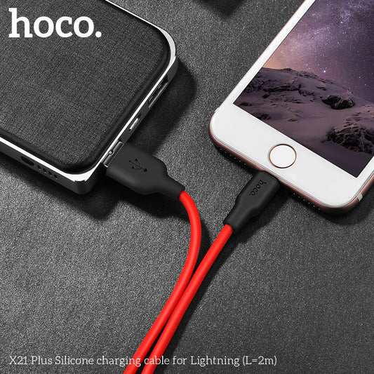 X21 Plus Silicone Charging Cable for iP Lightning - Red & Black (L=2M)