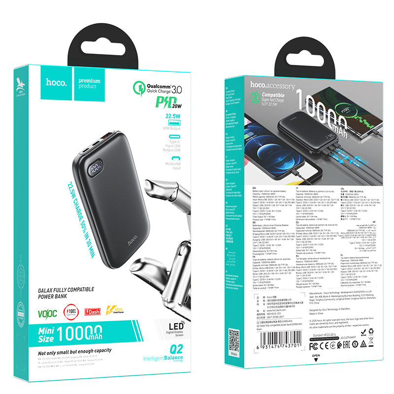 HOCO Q2 Portable PD Fast Charger Power Bank with LED Display (10000mAh) - Black