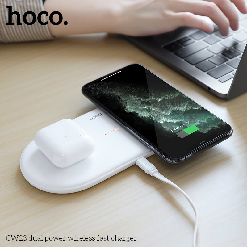 Hoco CW23 Dual power wireless fast charger - White