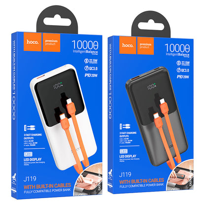 Hoco J119 Sharp charger 22.5W+PD20 fully compatible power bank with digital display and cable(10000mAh) - White