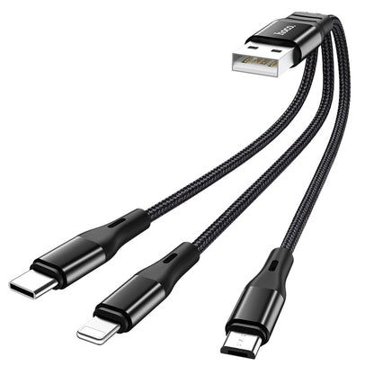 HOCO X47 3-in-1 Harbor charging cable(Lightning+Micro+Type-C) L=0.25M