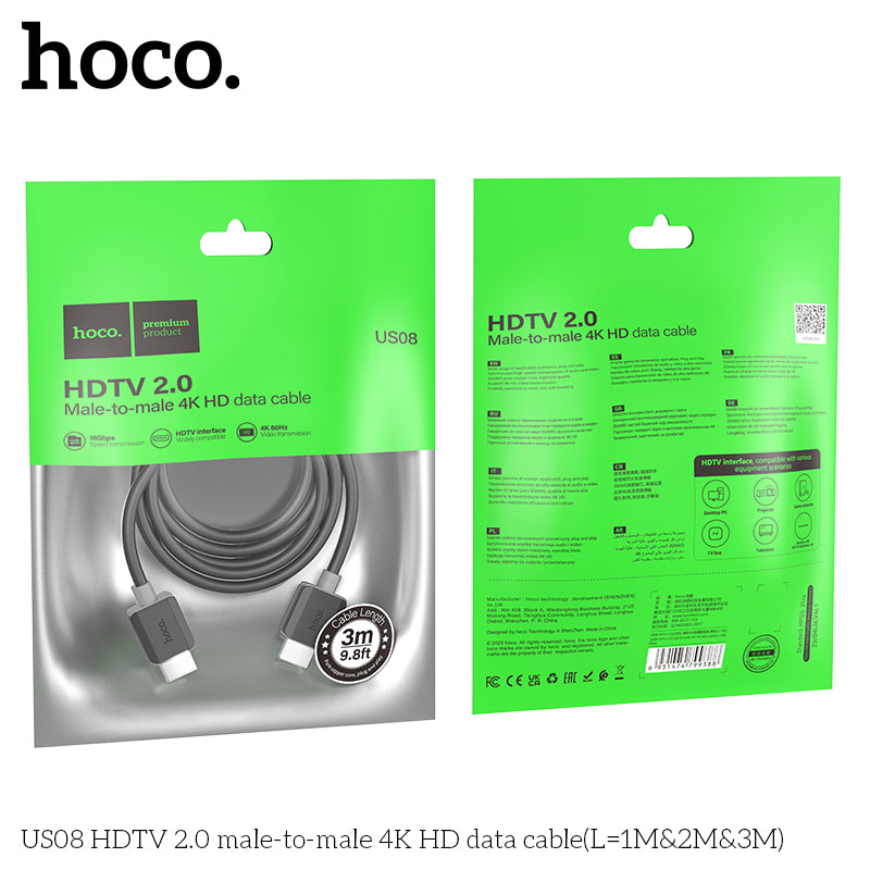 US08 HDTV 2.0 male-to-male 4K HD data cable(L=3M)