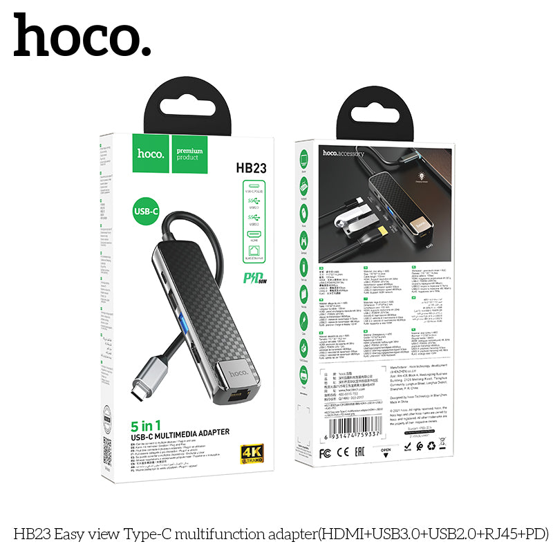 HOCO HB23 Easy view Type-C multifunction adapter(HDMI+USB3.0+USB2.0+RJ45+PD)