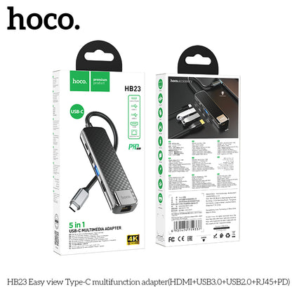 HOCO HB23 Easy view Type-C multifunction adapter(HDMI+USB3.0+USB2.0+RJ45+PD)