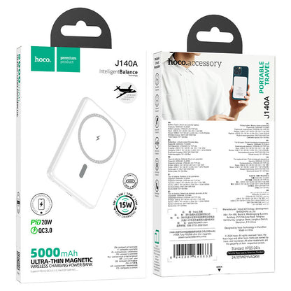 Hoco J140A white Tony PD20W ultra-thin magnetic power bank(5000mAh)