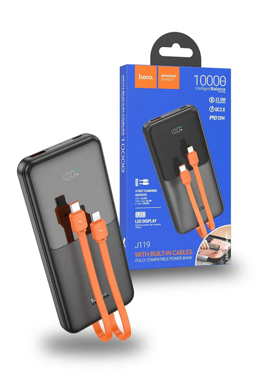 Hoco J119A Sharp charger 22.5W+PD20 fully compatible power bank with digital display and cable(20000mAh)
