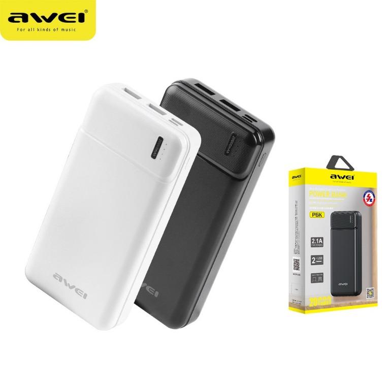 Awei P6K Mini Portable Dual USB Power Bank 20000mAh White