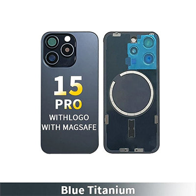 Iphone 15 Pro - Compatible Back Glass With Camera Lens And Magnet Aftermarket - Blue Titanium