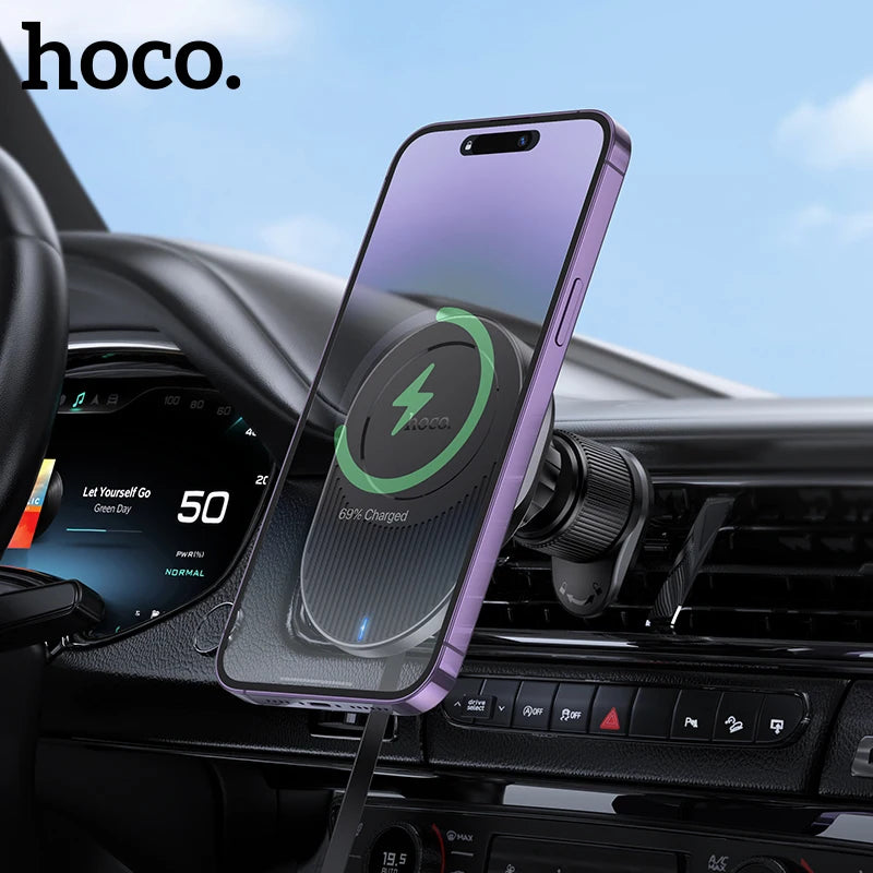 HOCO HW12 Car Holder to Air Vent with Wilress Charging -  black
