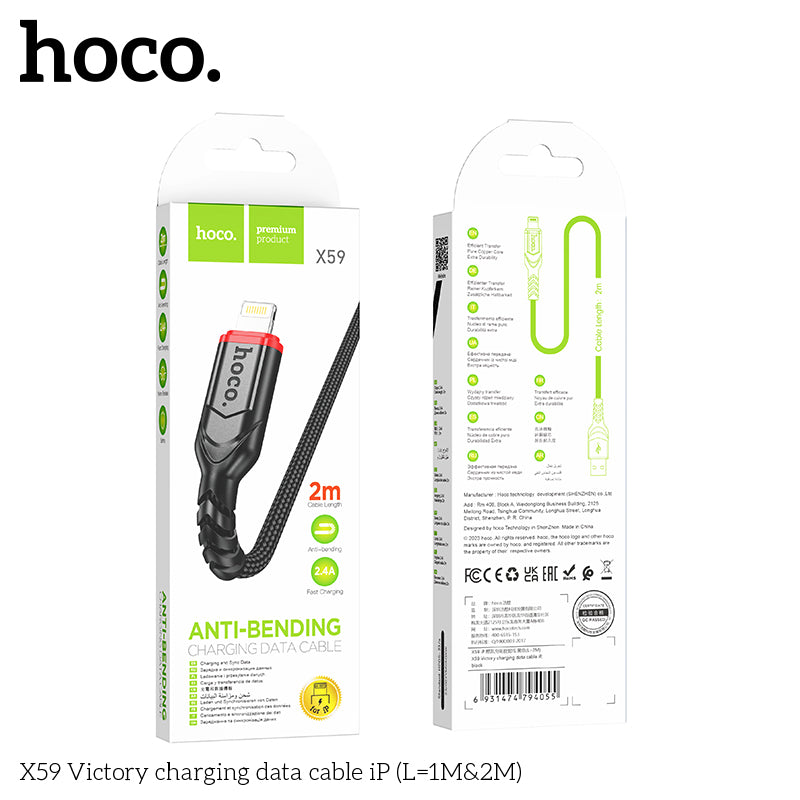 HOCO X59 Victory charging data cable iP(L=2M) Black