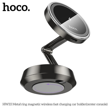 HW33 Metal ring magnetic wireless fast charging car holder(center console)