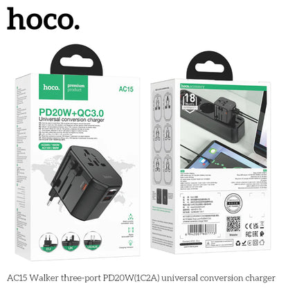 HOCO AC15 Walker three-port PD20W(1C2A) universal conversion charger