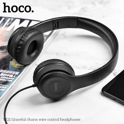 HOCO W21 Graceful charm Wire Control Headphone - Black