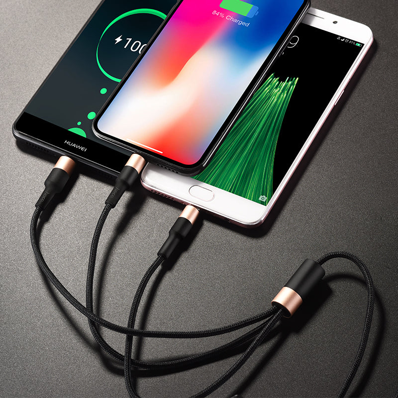 HOCO X26 Xpress one pull three charging cable,lightning+Micro+Type-c L=1M