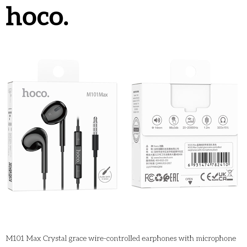 HOCO M101 Max Crystal grace wire-controlled earphones with microphone blk aux