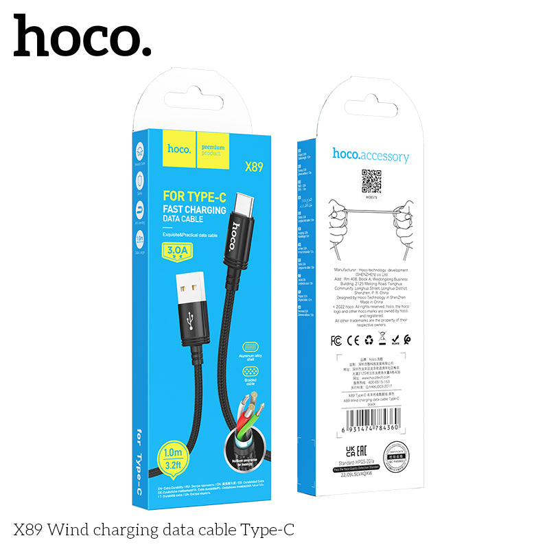 Hoco X89 Wind charging data cable Type-C - Black