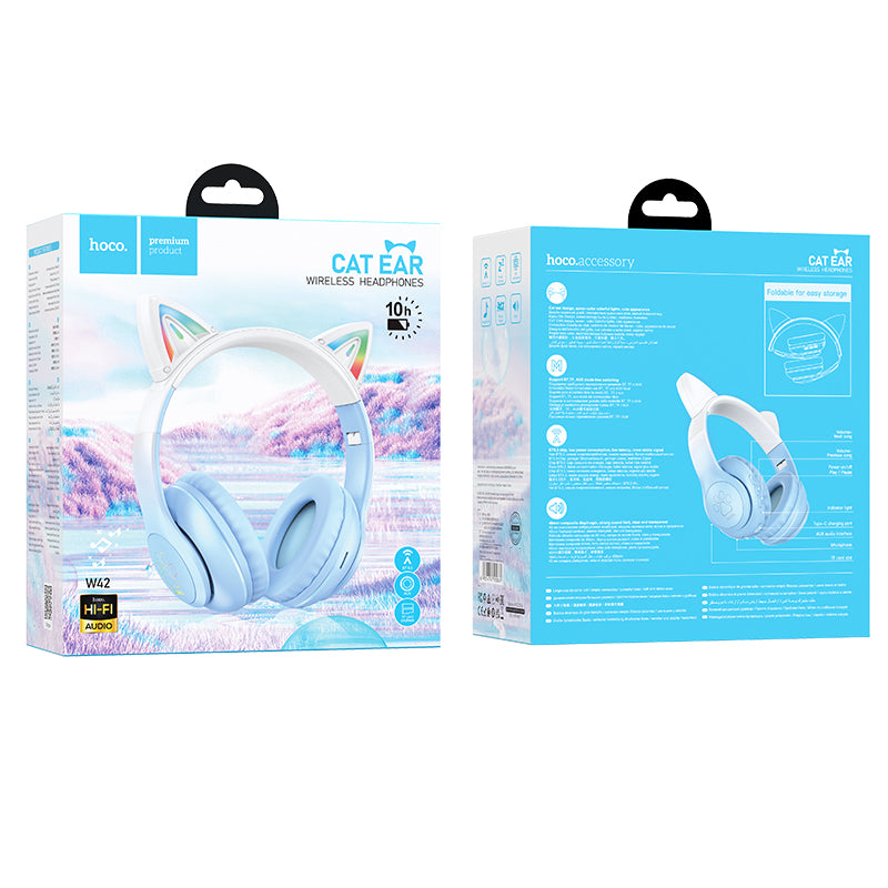 HOCO W42 Cat ears BT headphones - Crystal Blue